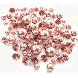 100 Floating Rose Gold Pearls with Rose Gold Sparkling Gems- Large Sizes- 6 Warm White Submersible Fairy Lights Strings Hidable Submersible Batteries- 2 Gallons of Transparent Water Gels for Vases