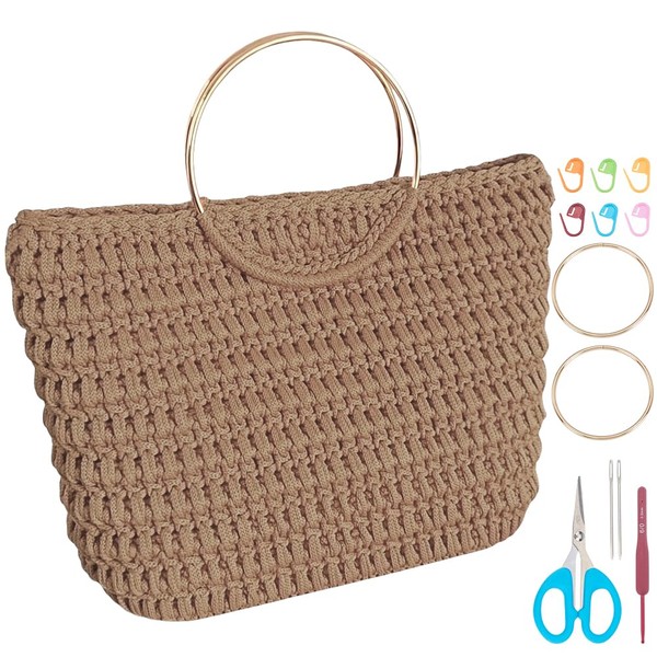 INFUNLY DIY Crochets Bag Kits for Beginners Light Khaki Totebag