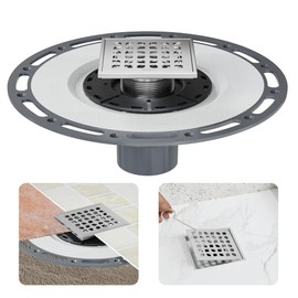Neodrain Square Shower Drain, 4 in Brushed 304 Stainless Steel Floor Drain with Drain Grate Removable, Drain Key, PVC Bonding Flange Base with Anti-Wicking Fabric, for Low Profile Shower Pan