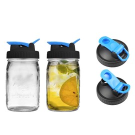 2 Pack Wide Mouth Flip Cap Mason Jar Lids for Mason Jars - Airtight Sealing, Leak-Proof Design, and Convenient Pouring Spout (Jars Sold Separately) (Blue Black)