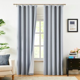 Vision Home Blue Fog Linen Full Blackout Curtains 84 inch Long for Bedroom Living Room Darkening Soundproof Window Panels Thermal Insulated Rod Pocket Back Tab Farmhouse Drapes 56" Wx84 Lx2