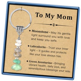 Natural Crystals Keychain Gifts for Mom, Mom Anniversary Birthday Gifts, to My Mom on My Wedding Day, Cute Unique Crystal Keyring for Mom from Daughter Son with Gift Box