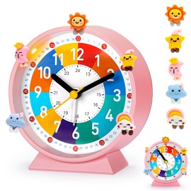 PIXESTT Children's Alarm Clock for Back to School, No Ticking Noise, with Night Light and Snooze Function, with 5 Alarm Clock Decoration, Suitable for Learning, Sleep Wake-up