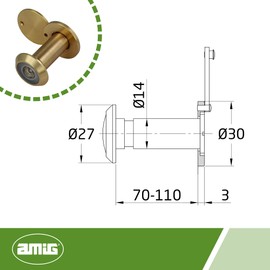 Amig - Door viewer model 3 with super angle lens for interior and exterior doors 3-14 made of golden aluminium | brass | dimensions: diameter 14 mm | door thickness: 70-110 mm
