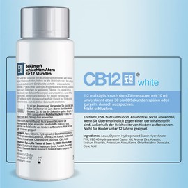 CB12 White Mundspülung: Mundwasser für weißere Zähne und frischen Atem, mit Zinkacetat & Chlorhexidin, Geschmack Minze, alkoholfrei, 250ml