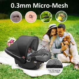 Universal Car Seat Canopy, Baby Car Seat Cover, Mosquito Net with Sunshade & Zipper - Breathable Mesh Infant Bug Net for Baby | Elastic Edge, Portable & Machine Washable