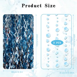 Blue Wave Shaped Streamers Ocean Themed Tinsel Foil Fringe Curtain with Bubble Garlands for Beach Under The Sea Party Decorations (3.3 feet Curtain 3 Bubble Garlands)