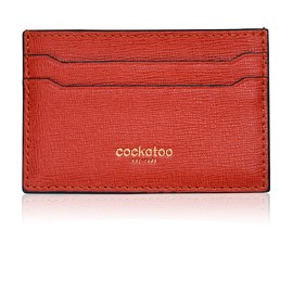 Cockatoo Saffiano Leather Card Case - Minimalist Credit Card Wallet - Slim Front Pocket Wallet Card Holder for Mens and Womens