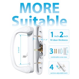 Probrico Patio Sliding Door Lock Set with Key and Mortise Lock, Sliding Glass Door Handles 45° Keyway, Reversible White Sliding Door Lock Set Fits 3-15/16" Hole Spacing, 1" to 2" Thick Doors