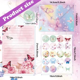 160 Pcs Stationery Paper Envelopes Set Includes 50 Lined Writing Paper & 50 Envelopes with 60 Colorful Round Dot Stickers, Cute Vintage Butterfly Letter Writing and Stationery Paper Envelopes(10Style)