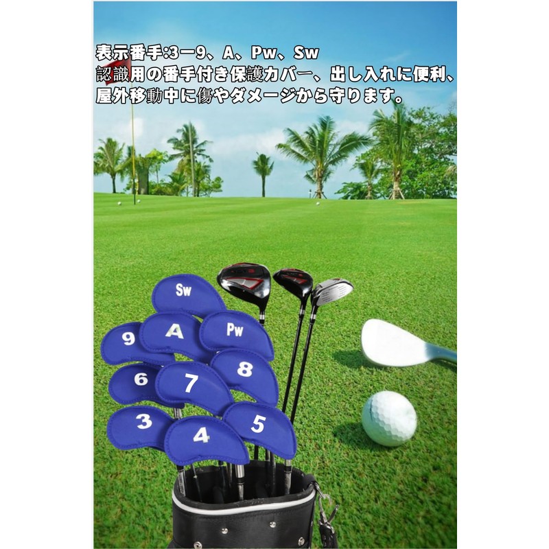 YFFSFDC Golf Iron Cover Head Cover 10-Piece Set (3-9, A,