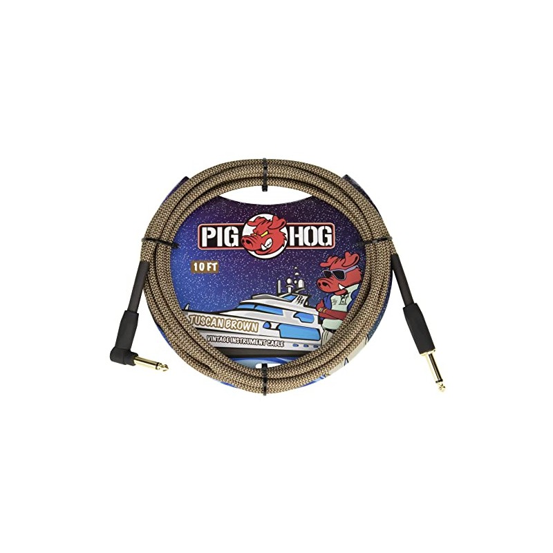 Pig Hog Tuscan Brown Instrument Cable, 10ft Right Angle