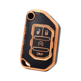 OFF WE GO for Jeep Key Fob Cover, Soft TPU Protection Key Shell Case Compatible with Jeep Wrangler JLU JL Gladiator Sahara Rubicon JT Smart Remote Car Key Accessories (Gold Black)