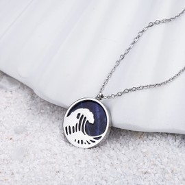 Lauren-Spencer Gemstone Wave Necklace for Women Circle Turquoise Sodalite Pendant Necklace Dainty Ocean Wave Necklaces for Women Summer Surfer Beach Jewelry Gifts (Blue Sodalite)