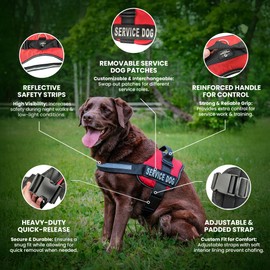 Service Dog Vest with Hook and Loop Straps and Handle - Harness is Available in 8 Sizes from XXXS to XXL - Service Dog Harness Features Reflective Patch and Comfortable Mesh Design