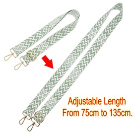 JZK Bohemian style green-white adjustable wide fabric bag strap with clips for handbag, shoulder bag strap, crossbody bag strap replacement