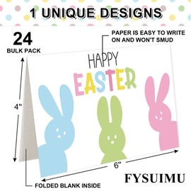 FYSUIMU 24 Pack Happy Easter Bunny Greeting Card Pastel Rabbit Blank Note Card With Envelope Matching Seal Sticker for Spring Party Favor Supplies, 4 x 6 Inch