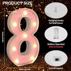 Marquee Numbers Light up Numbers, 0-9 Number Battery Powered LED Light, Pink Glitter Plastic Numbers for 80th Birthday Decorations, Number Decor for Graduation Engagement Wedding Birthday (Number 80)