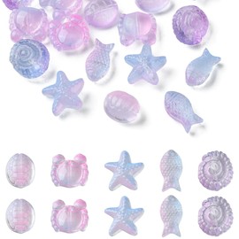 Echoed Elegance Ocean Glass Kandi Beads for Jewelry Making Bracelets Colorful Summer Themed Starfish Shell Sea Animal Bead Bulk for Necklace Party DIY Craft Supplies 50Pcs