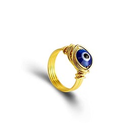COLORFUL BLING Size 6 to 9 Turkish Lucky Symbol Blue Evil Eye Rings for Women Tiny Wire Wrapped Rings for Women Protection Amulet Jewelry-7