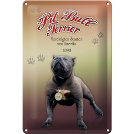 Tin Sign 20 x 30 cm – Made in Germany – Dog Pit Bull Terrier America 1898 Metal Decorative Tin Sign