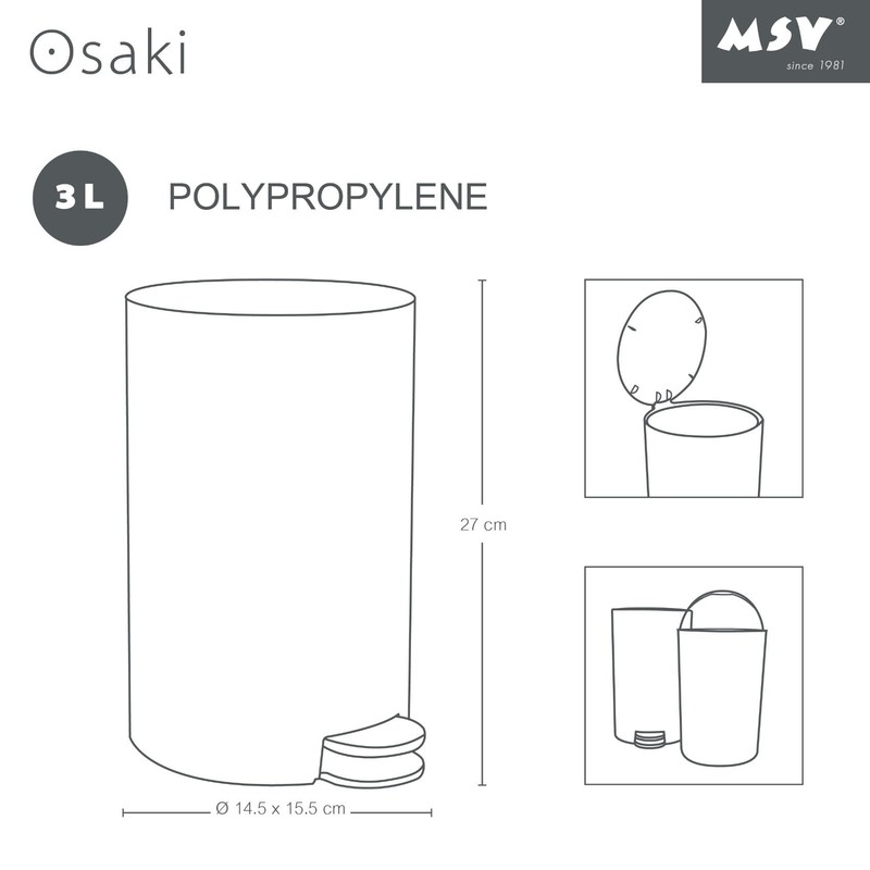 MSV Pedal bin Osaki 3l in Anthracite, Stainless-Steel 3 Litre