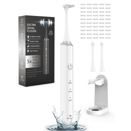 Voraiya Replacement Electric Flosser for Teeth with 3 Speeds & 50 Heads - Water Floss Alternative for Gentle Gum Care, Electric Flosser for Adults Cleaning, and Tongue Scraping - White