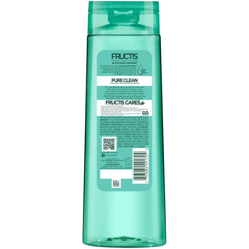 Garnier Fructis Pure Clean Shampoo, Paraben-Free Silicone-Free with Aloe Extract