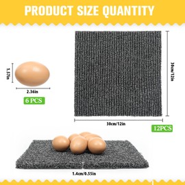 Chunful 12 Pcs Nesting Pads for Chicken Coop, Washable Plastic Nesting Box Liners 12x12 Inch Reusable Nest Box Pads with 6 Pcs Fake Wooden Eggs Chicken Laying Mats Coop Accessories