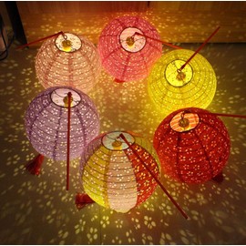 DUOLEIMI Lantern Bon Paper Lanterns, Openwork Carving, Paper Lanterns, Bon Decoration, LED Included, Colorful Set of 10 (Round)