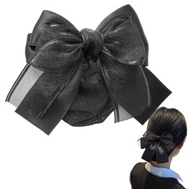 shefun JP301 Women's Chignon Net Ribbon Barrette with Net Black Large Ceremonial Hair Black Chignon Net Ribbon Barrette with Net (3 - Organza on Both Sides - Ribbon 5.5 inches (14 cm)