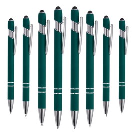 FareCo 2-in-1 Stylus Ballpoint Pens, 8-Pack, Dark Green, Retractable, 1.0mm Ink – Smooth Writing, Touchscreen Ready