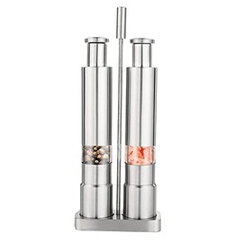 domoi Manual Salt and Pepper Grinder Set Thumb Push Pepper Mill Stainless Steel Spice Sauce Grinders with Metal Holder