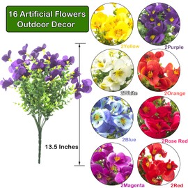 AITISOR 16 Bundles Artificial Silk Flowers Outdoor UV Resistant, Realistic Faux Plants for Spring Wedding Home Decor - Hanging Box Planter Garden Porch Patio Yard Decoration