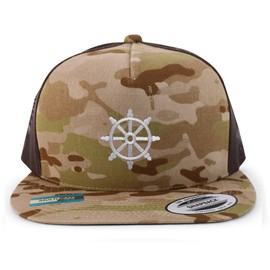 Trendy Apparel Shop Buddist Embroidered 5 Panel Flatbill Trucker Cap - Multicam Brown
