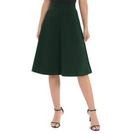 Urban CoCo Women's A-Line Elastic High Waist Flare Work Midi Knee Length Stretchy Skirt(XL,Backish Green)