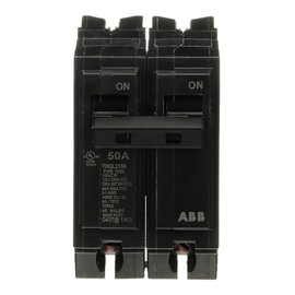 ABB Q-Line® THQL2150 50A Circuit Breaker • 50 Amp Double Pole Breaker, 120/240 VAC, 10 kAIC • Thermal Magnetic Trip • Long-Time & Instantaneous Protection (LI) • Plug-in Mount