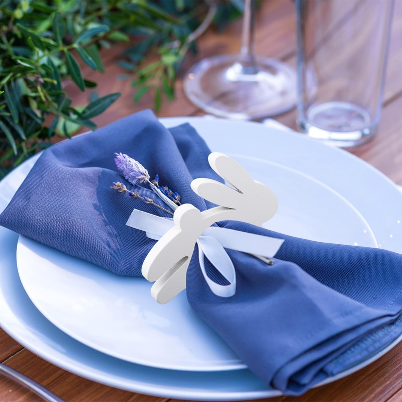 6pcs Easter Bunny Napkin Rings, Simple Wooden Rabbit Napkin Holders