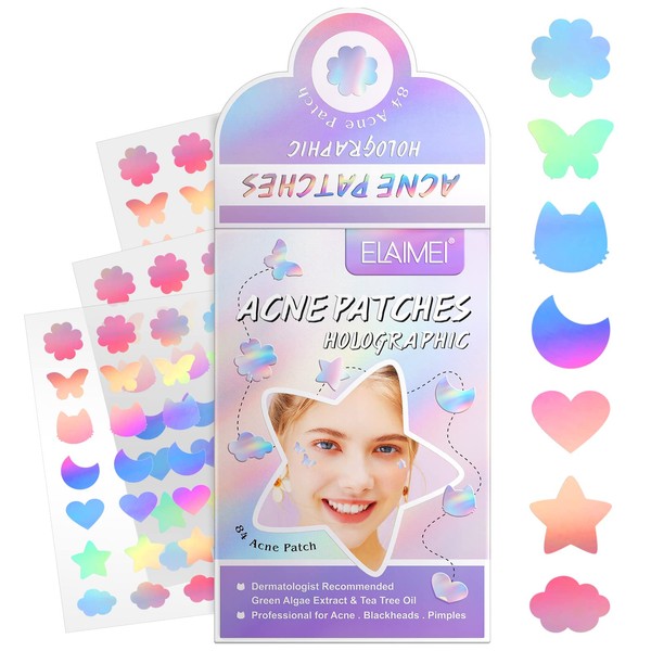 Acne Plasters Pimple Patch Hydrocolloid Plasters (84 Pieces), Star-Shaped Hydrocolloid Acne Stickers, Absorb Liquid and Reduce Inflammation, for Face Zit Patch Acne Dots