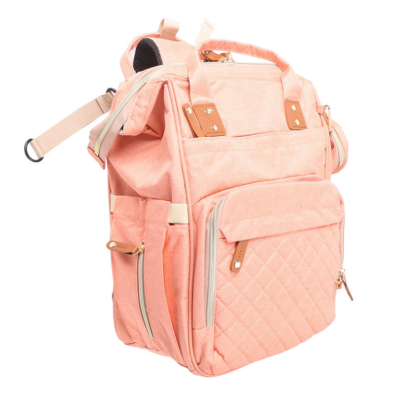 Pink Diaper Bag Backpack Multi Compartment Waterproof Large Capacity Travel