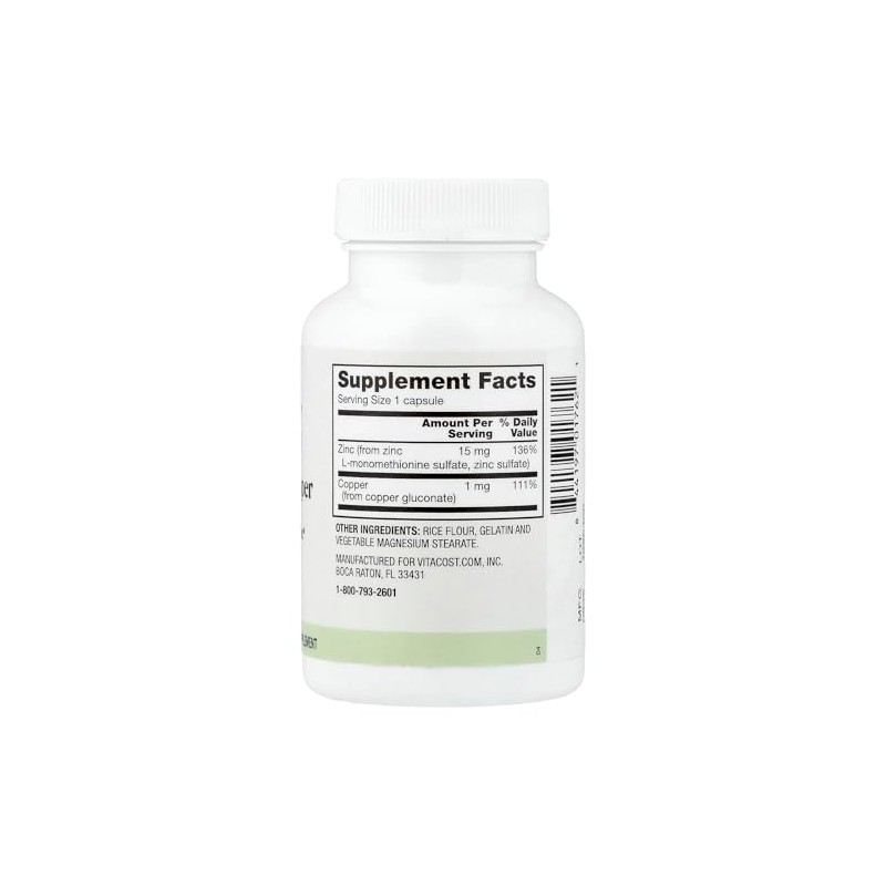 Vitacost Zinc Copper 15 mg 1 mg - 100 cápsulas