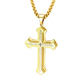 LeapoFaith Cross Pendant for Car Rear View Mirror Hanging Cross Charm Car Decor Mirror Accessories Ornament Auto Interior Jesus Cross Necklace with Lord's Prayer Men Women Christian Gift (Gold)