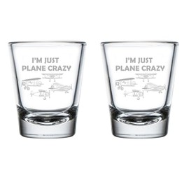 MIP Set of 2 Shot Glasses 1.75oz Shot Glass Gift I'm Just Plane Crazy Funny For Pilot Airplane Lover Aviation
