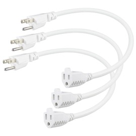 SPARKING 1 Foot Short Extension Cord - 12in White AC Mini Indoor 3 Prong Extension Cord,Single Outlet Saver Electrical 16AWG 125V 13Amp Small Short Grounded Appliance Power Extension Cord [3 PACK]