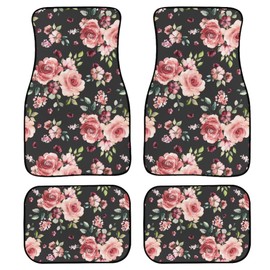 YINGQIGUAN Flower Rose Floral Pattern Car Floor Mats Carpet Universal Cute Spring Flowers and Leaves Floor Mats for Cars Vehicle Front Rear Foot Rugs Blossom Flower Print Car Accessories for Trucks