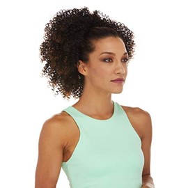 Glory Drawstring Ponytail Color 4 Dark Brown - Sepia Wigs Tight Spiral Curls Wrap Around Fun Bun Updo Synthetic African American Top of Head Pony Curly Bundle MaxWigs Hairloss Booklet