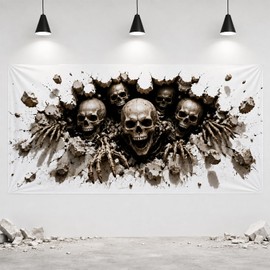 Halloween Decorations Outdoor, Plastic Backdrop 65" x 32.7", Skull Halloween Backdrop for Home, Wall, Window, Spooky Party, Indoor Outdoor Halloween Decorations