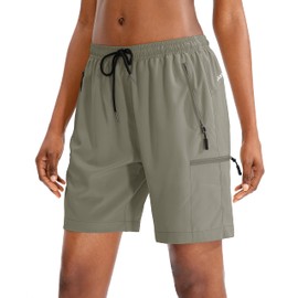 SANTINY Women's 5''/ 7''/9'' Hiking Cargo Shorts Quick Dry Lightweight Summer Shorts for Women Athletic Golf Zipper Pockets(Silver Sage_M)