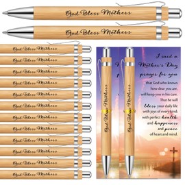 Dunzoom 25 Sets Mother's Day Gift God Bless Mothers Pens Bible Verse Ballpoint Pens Christian Bamboo Pens Religious Gift Cards Christian Cards with Ties for Church Mothers Birthday Mother's Day
