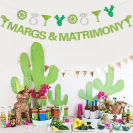 Sursurprise Margarita Bachelorette Party Decorations, Margs & Matrimony Banner for Mexican Fiesta Cactus Bridal Shower Engagement Wedding Supplies Deco